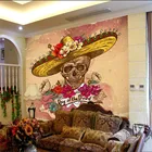 Фотообои с изображением мексиканского черепа на заказ, 3D цветочный фон с изображением черепа для украшения ресторана, закуски, бара