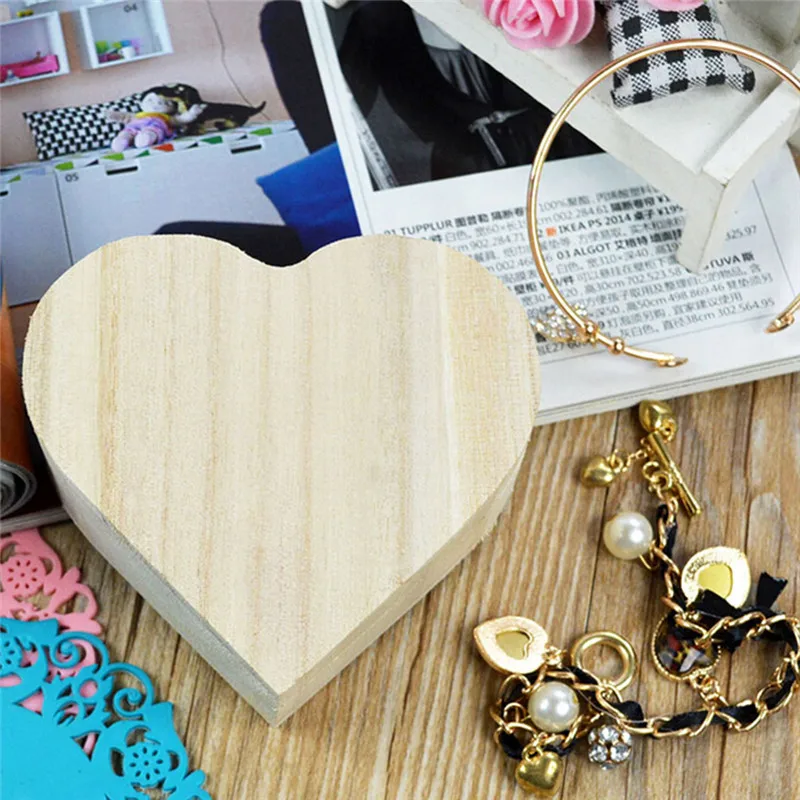 

Storage Box Heart Shape Wood Box Jewelry Box Wedding Gift Makeup Cosmetic Earrings Ring Desk Rangement Make Up Wooden Organizer