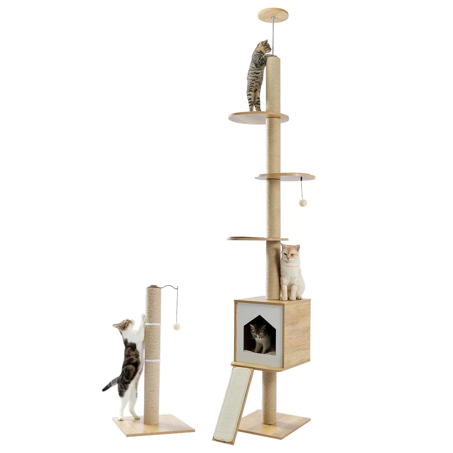 

Modern Cat Trees Floor to Ceiling Stable Scratcher Multi-Level Cat Towers with Ladder Condos Hammock Solid Durable Natural Sisal