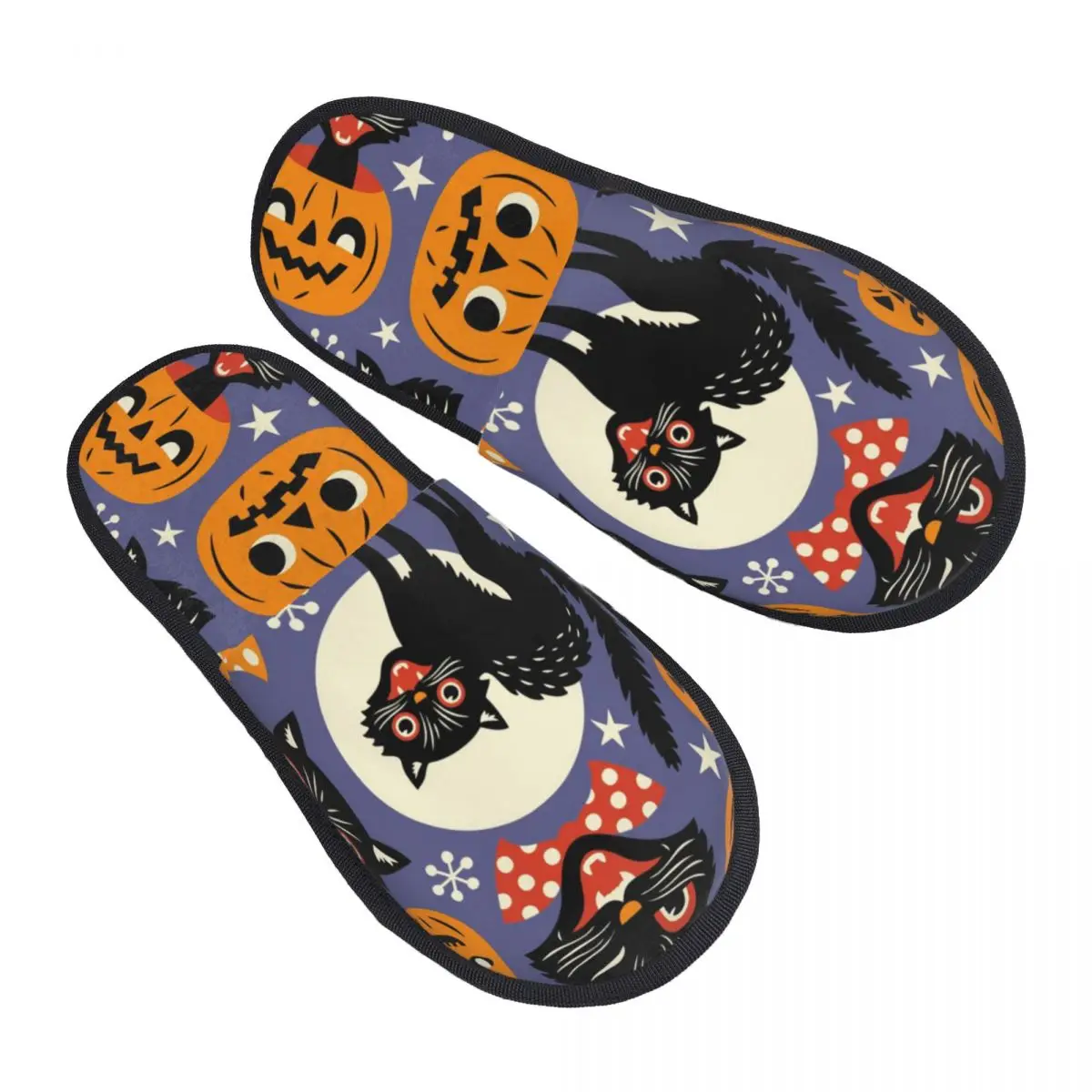 

Меховые тапочки для женщин и мужчин, модные пушистые зимние теплые тапочки, винтажные пушистые коты и тыквы на Хэллоуин, домашняя обувь