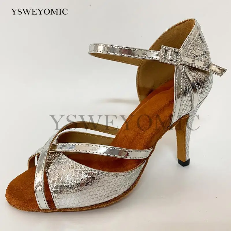 Indoor Dance Shoes 2022 Autumn New Style Zapatos de baile latino Silver PU Leather Soft Practice Dance Shoes Latin For Girls and