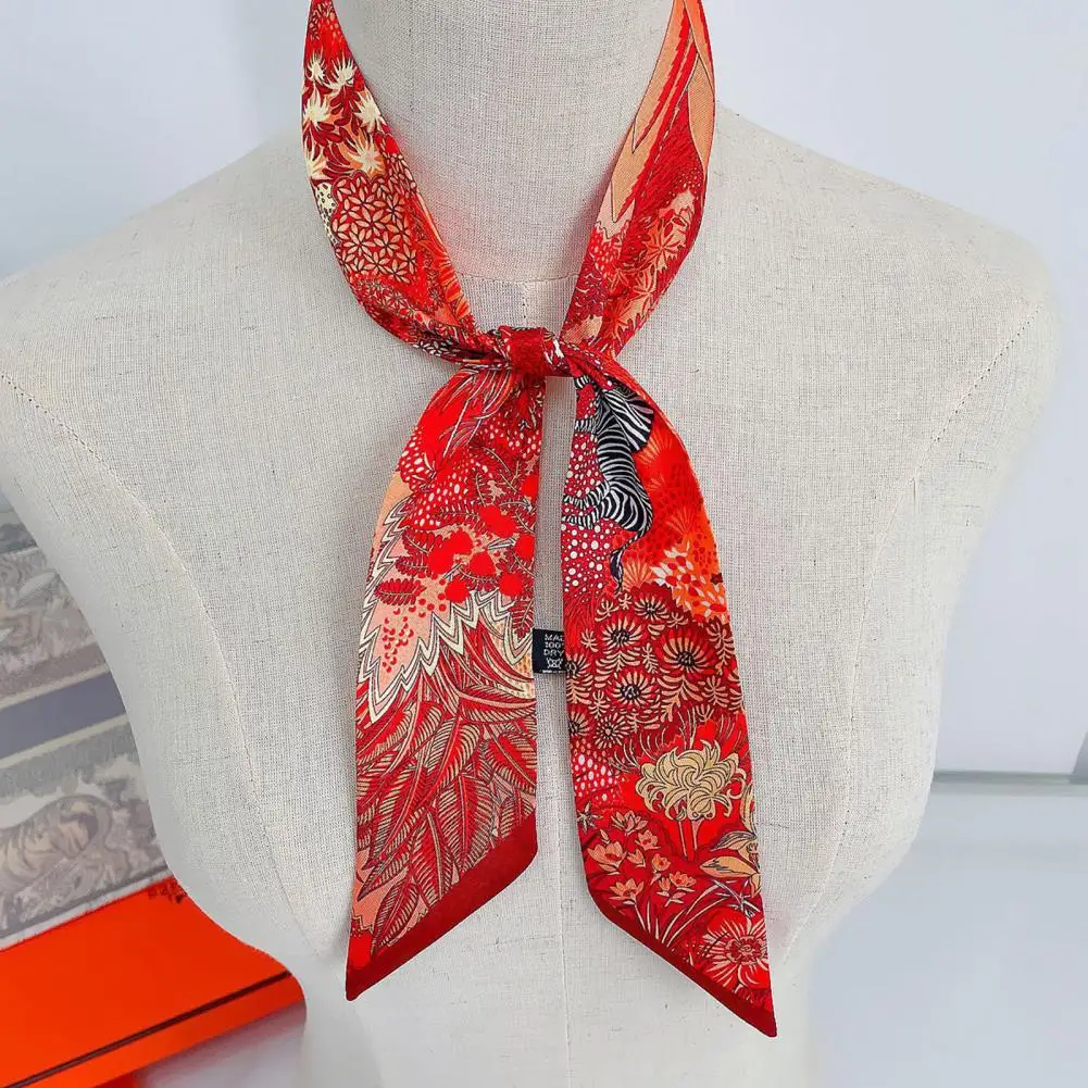 

Lady Hairband Luxury Faux Silk Scarf Colorful Flower Print for Women's Hair Headband Bag Neck Decoration Smooth Colorfast Neck