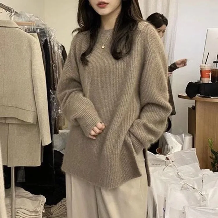 

Autumn and Winter 2022 New Loose Fashion Hem Split Temperament Pullover Sweater Bottoming Female