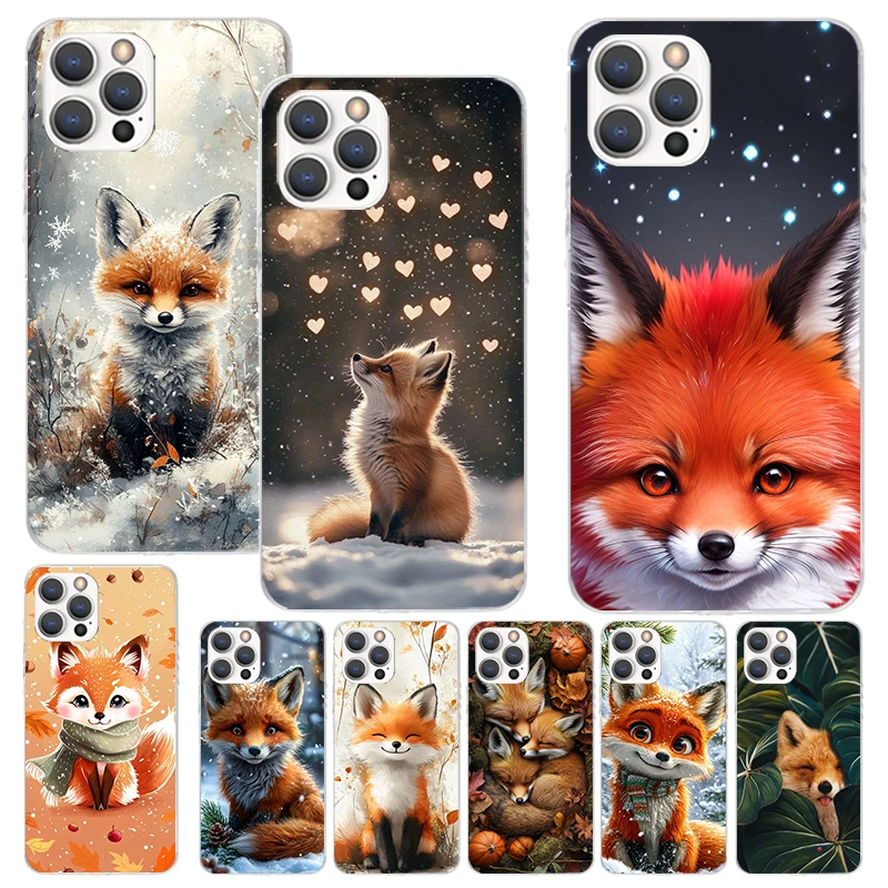 Фото Чехол для телефона Animal Fox для iPhone 13 12 Mini 11 Pro Max XS XR X Max 7 Plus 8 SE 6 6S 5 5S Мягкий силиконовый чехол с принтом №1