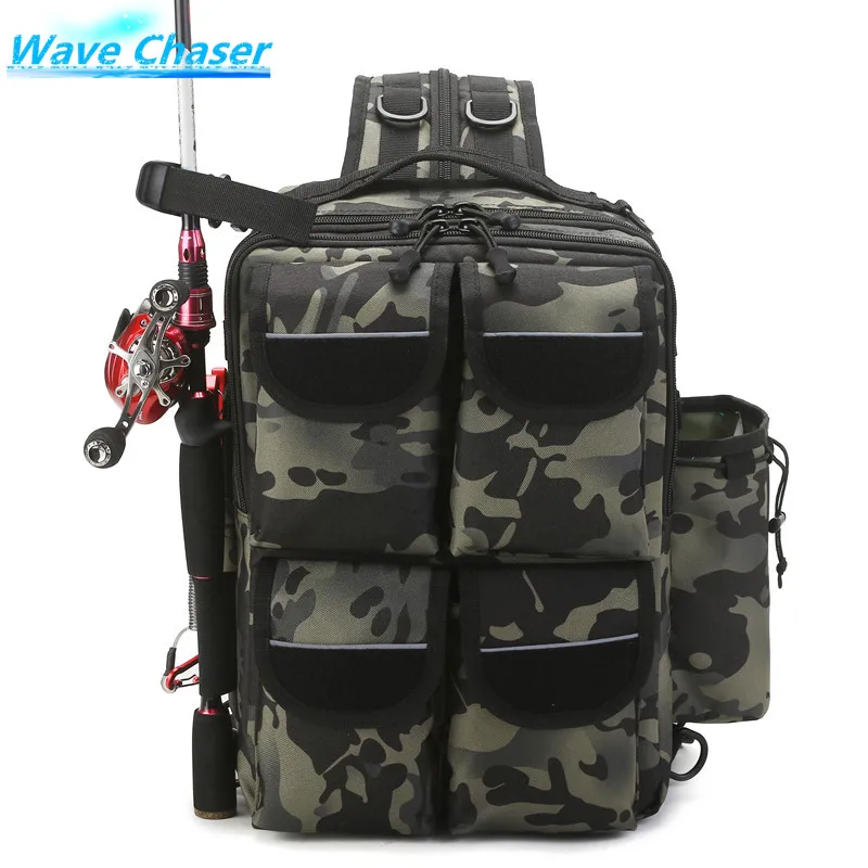 Fishing Tackle Backpack With Rod Holders Fishing Bag Waterproof  Large Capacity Tactical Backpack Fish Lures Gear Storage Bags