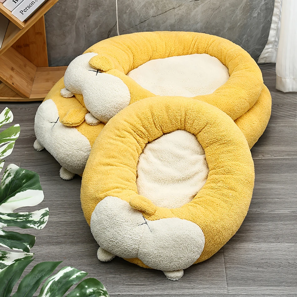 

Cartoon Corgi Dog Bed Autumn Winter Warm Soft Kennel Cute Pet Cat Dog Mat Beds for Dog Sleep Pet House Pad