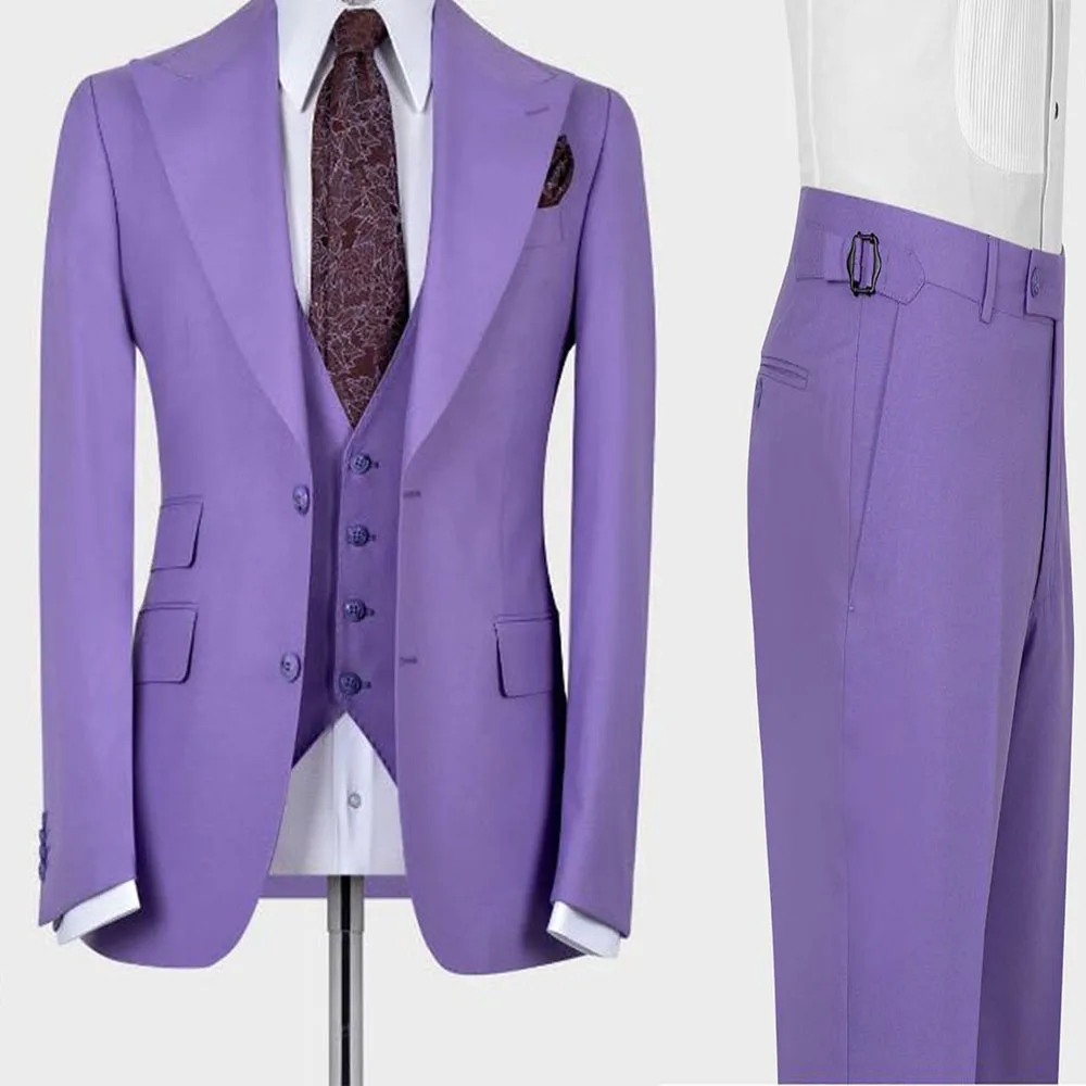 

Light Purple Lavender 3pcs Jacket Pants Vest Men'S Wedding Clothing Costume Homme Blazer Trousers Social Men Suit Party Wear