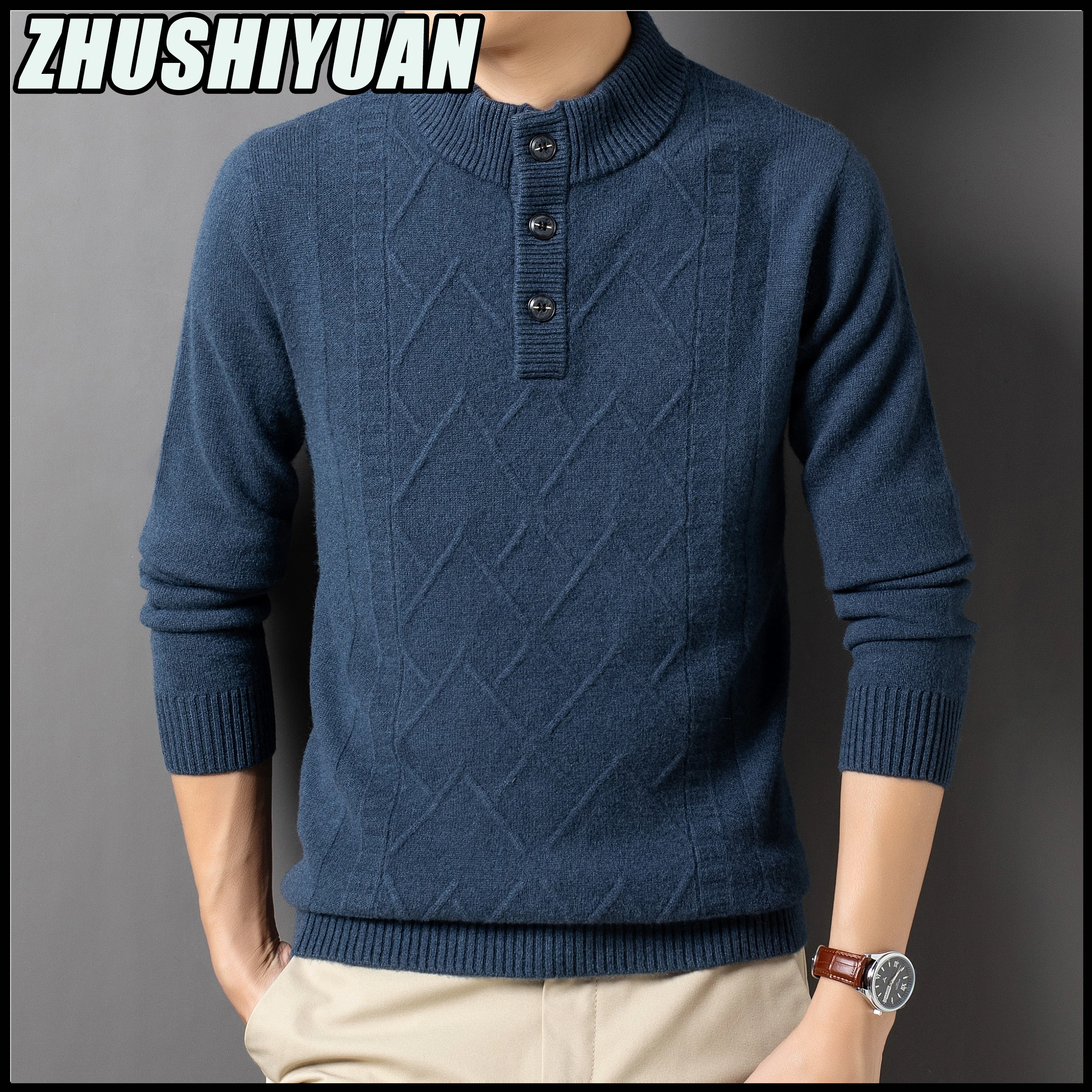 Fashion Winter 100％ Cashmere Knitted Sweaters Warm Wool Pullover Turtleneck Roupas Masculinas Pullovers 2023 Men's Casual Jumper