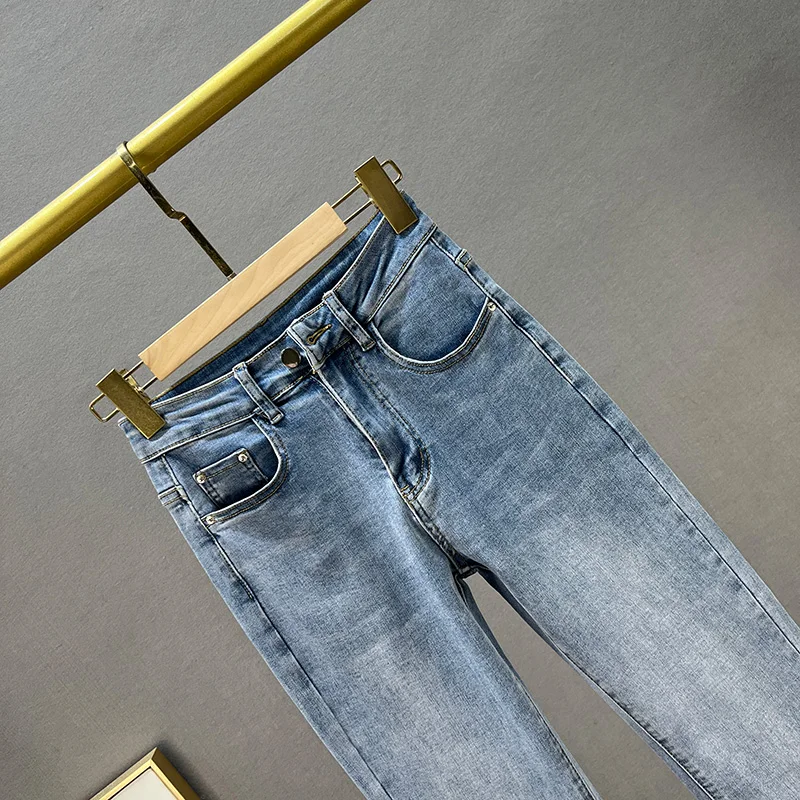Heavy Hot Drilling Jeans Women's New Spring Summer Clothing High Waisted Jean for Woman Slim Bootcut Trousers Ladies Denim Pants