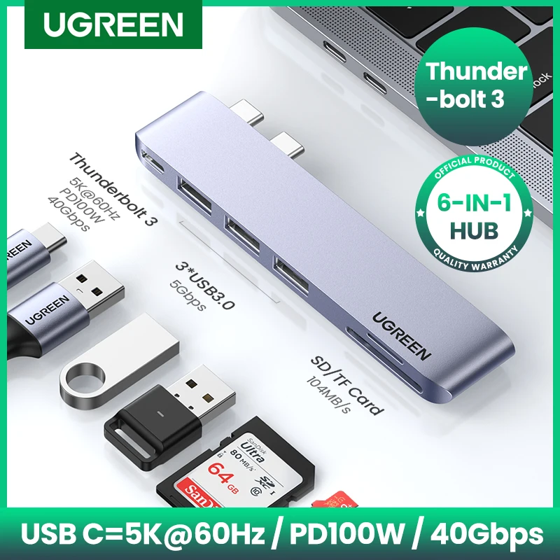 UGREEN USB C HUB Dual Type-C 3.1 to 5K60Hz Thunderbolt 3 Adapter SD TF for MacBook Pro Air M2 M1 Dock Docking USB Type C 3.0 HUB