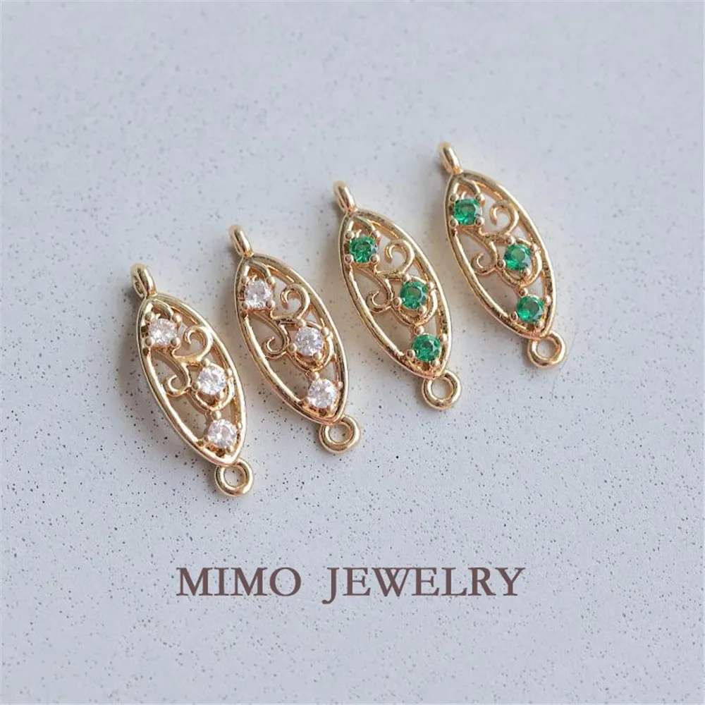 

Color copper plated gold oval set zircon hollow pattern double ring pendant DIY connection accessories