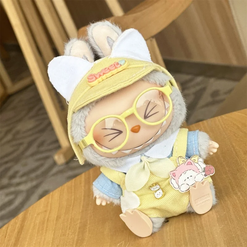 Для 17 см Labubu V1v2 аксессуары кукольная одежда для волос очки обувь желтый костюм