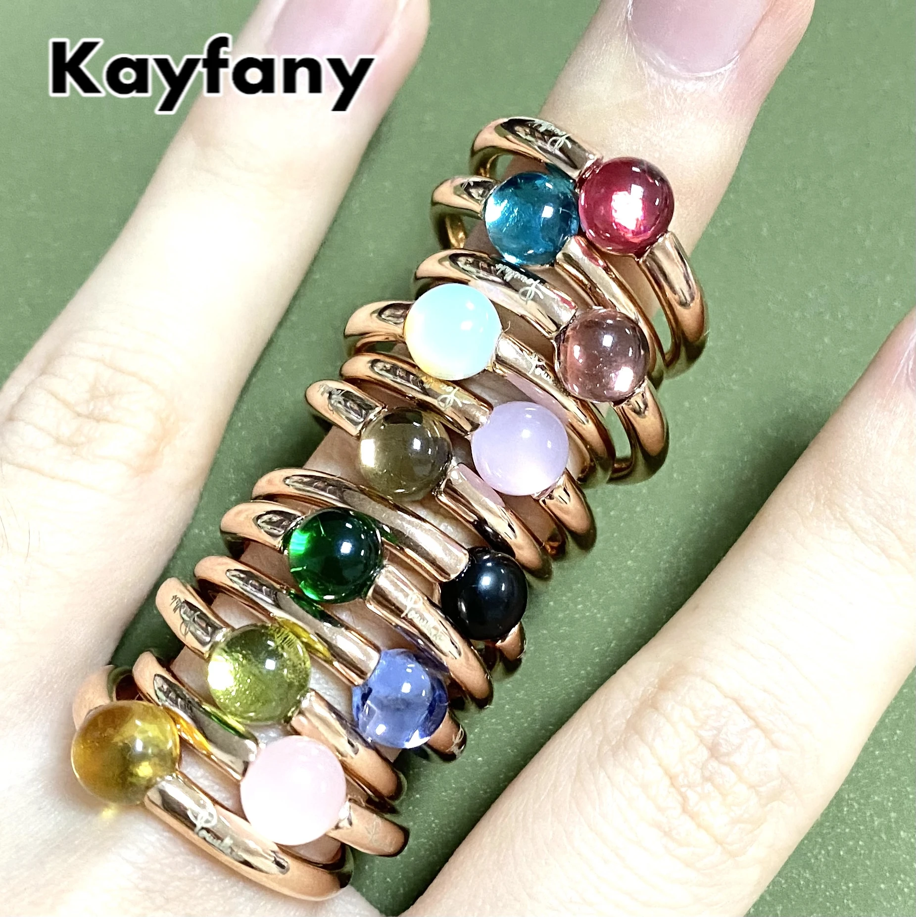 

Pomellato Ring 23 Colors Simple Round Candy Style Ring Natural Mica Turquoise Crystal Ring For Women Candy Ring Birthday Gift