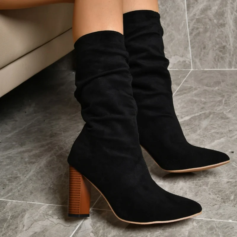 Зимние женские высокие ботинки на высоком каблуке новинка 2025 Модные Элегантные