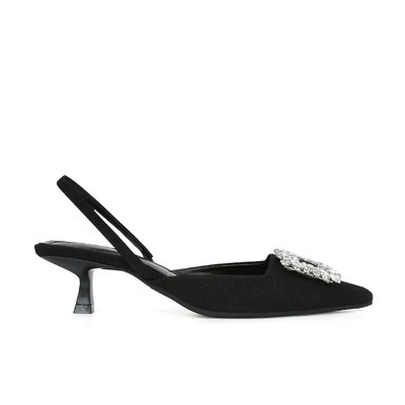 Spring Summer Ladies Pumps Rhinestone Square Buckle Pointed Toe Shallow High Heel Sandals Sexy Women's Party Wedding Shoes 2022