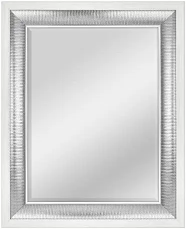 

Large Wall Mirror, Modern Rectangle Mirror Home Decor for Living Room, Bedroom, or Bathroom, 28.5 by 34.5 Inch, White/Woven Silv