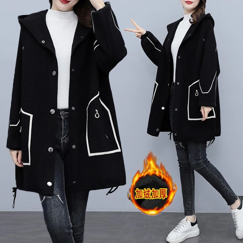 Женский Повседневный тренчкот с большими карманами, верхняя одежда больших размеров на весну и осень, ветровка с капюшоном, верхняя одежда FP72, 2023