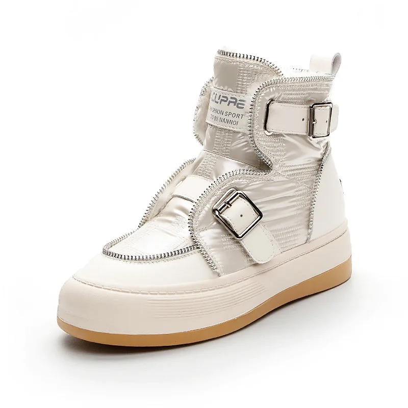 

Luxury Designer Shoes Trend 2022 Zipper Furry Snow Boots Female Flat White Ankle Boots for Women Winter Platform Sports Fashion