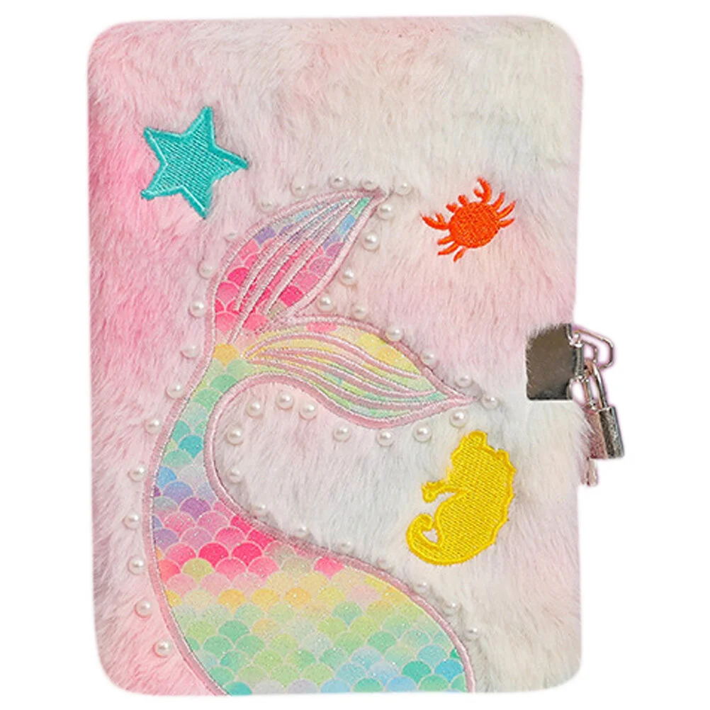 

Plush Bear Decorative Diary Book Lockable Notebook Cartoon Mermaid Tail Notepad Portable