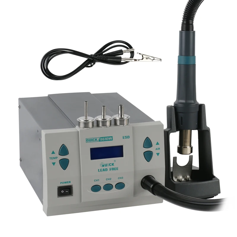 

QUICK 861DW ESD Lead-free Heat Gun Desoldering Station Digital Adjustable Hot Air Gun BGA Rework Station For Phone PCB Repair