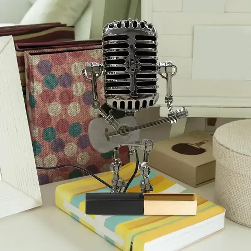 Настольная лампа в стиле стимпанк подставка винтажный микрофон гитара робот