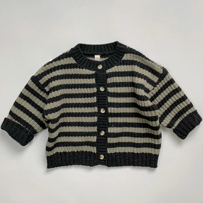 

2022 Baby Girls Boys Cardigan Coat Children Stripe Casual Loose Sweater Coat Spring Autumn 1-6Yrs Kids Knitted Cardigan Sweater