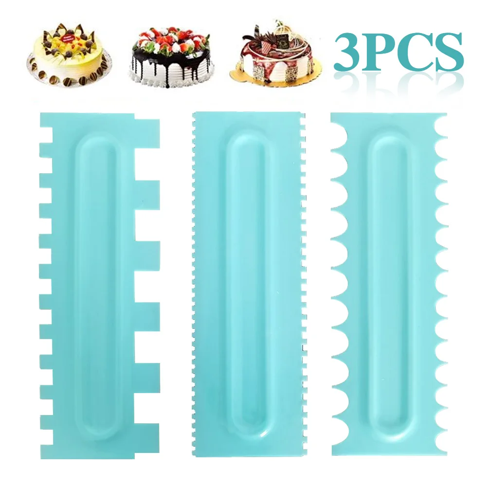 

3pcs Cake Scraper Plastic Sawtooth Icing Smoother Tool Bakeware Decorating Comb DIY Easy Clean Solid Lightweight Home Kitchen