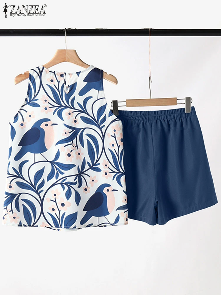 ZANZEA Bohemain Короткие комплекты Летние топы без рукавов костюмы Модные повседневные
