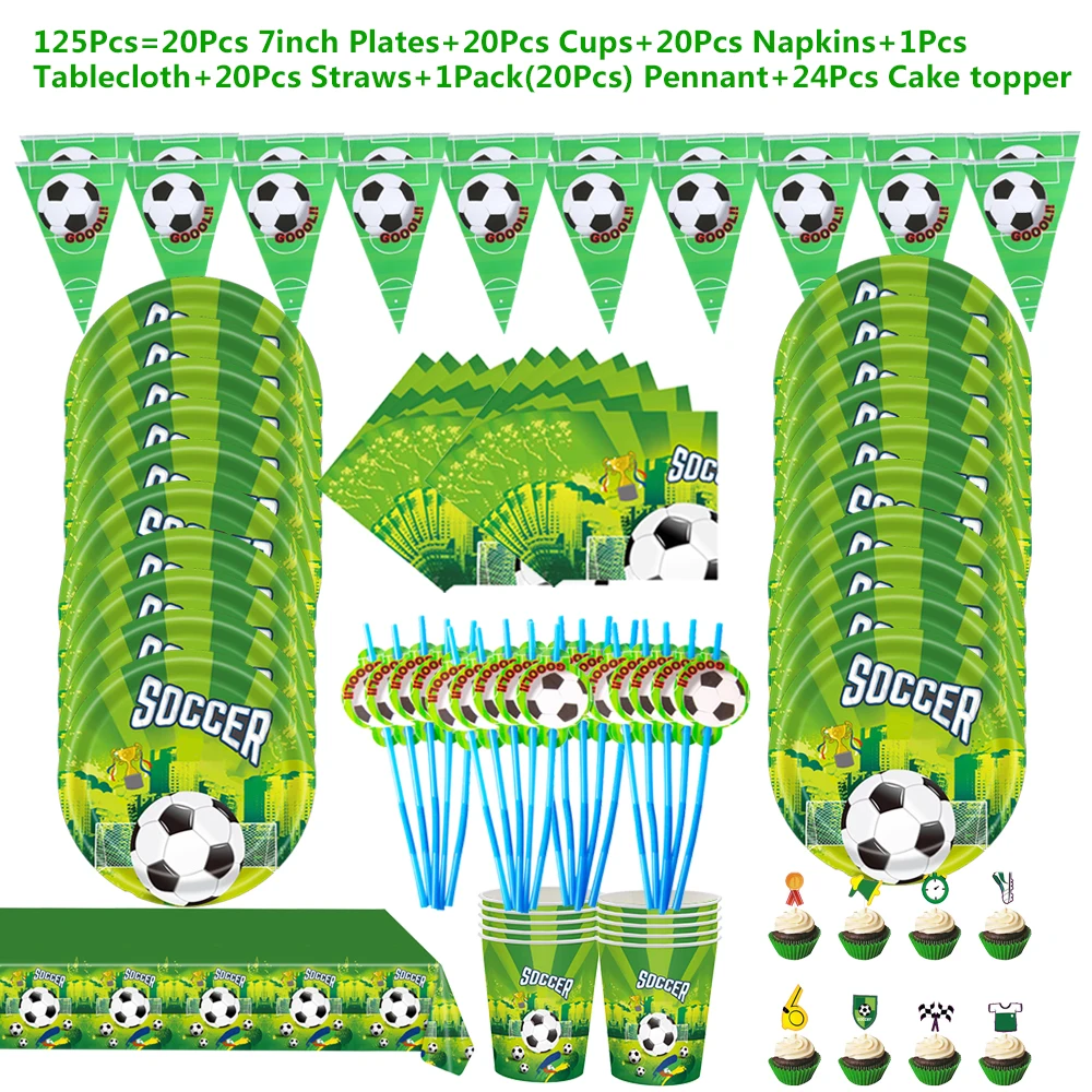 

Theme Soccer Tableware Set Party Supplies Cups Plate Tablecloth Napkins Banner Football fans Party Celebrate Victory Decoration