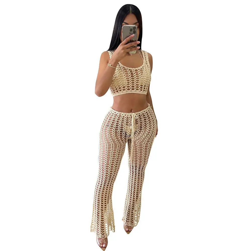 Prowow Sexy Women Pant Set Hollow Out Knitted Crochet Summer Two Piece Chest Wrap Suits 2023 New Fashion Beachwear Outfits 5 Prowow Sexy Women Pant Set Hollow Out Knitted Crochet Summer Two Piece Chest Wrap Suits 2023 New Fashion Beachwear Outfits 5