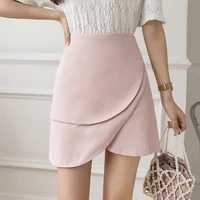 fashion pink petal patchwork high waist office lady solid elegant short skirt women summer chic asymmetrical a line mini skirts