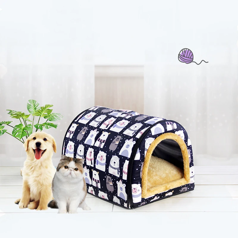 

Winter Warm Dog Bed for Small Medium Dogs Indoor Soft Dog House Foldable Dog Cave Portable Removable Pet Sleeping Beds