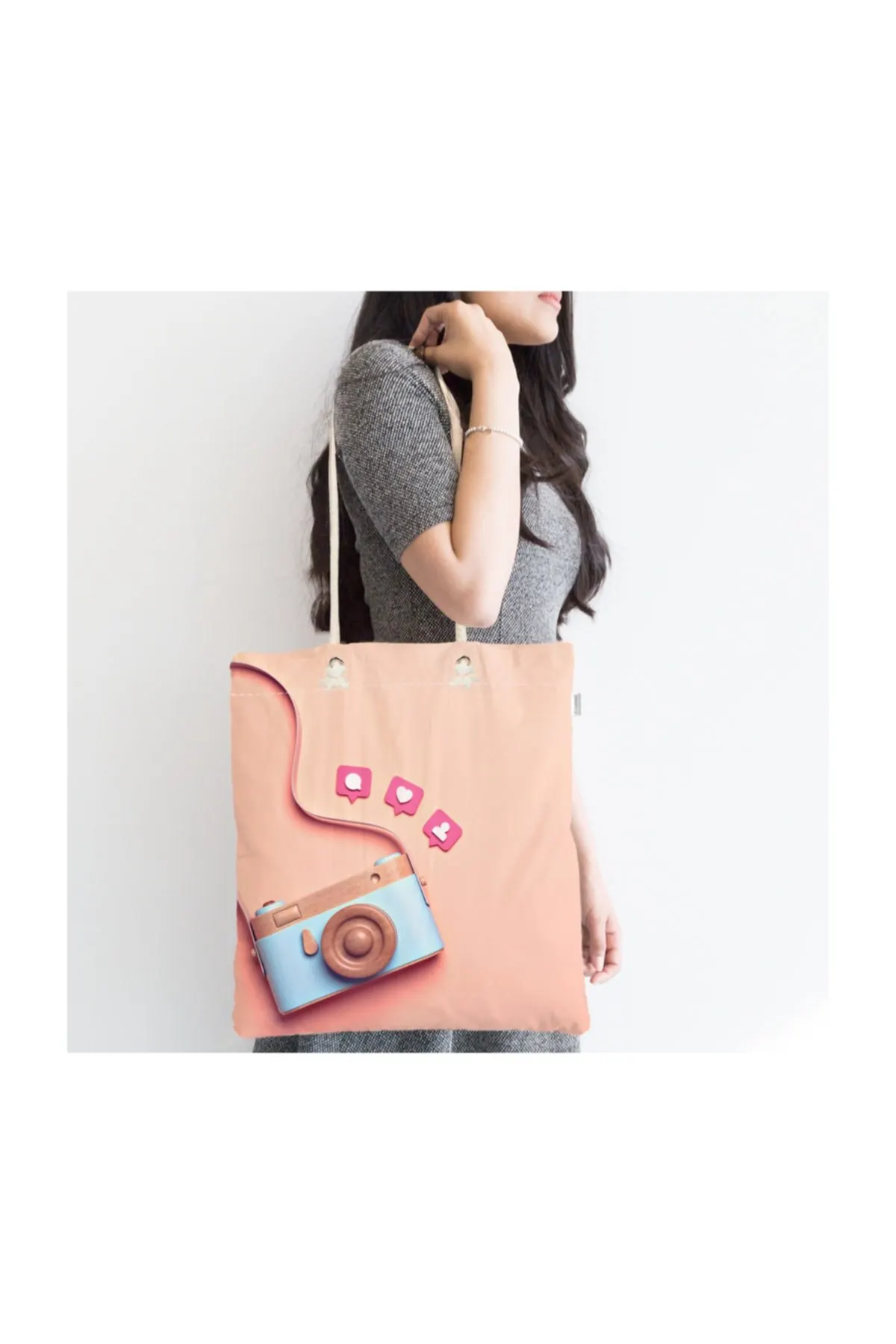 

Женская пляжная сумка с 3D-принтом в виде камеры в стиле Instagram, тканевая сумка-тоут на молнии с цифровой печатью, летние сумки для покупок