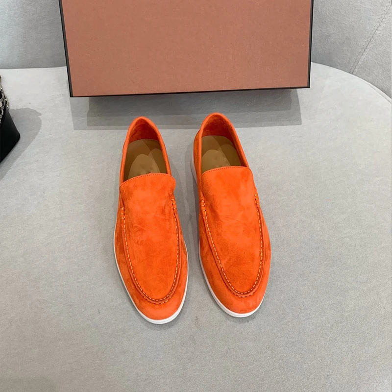 

Designer Shoes For Women 2023 New In Summer Fashion Loafers Leather Casual Flats Low-Top Luxury Brand Lovers Cute Orange Shoes