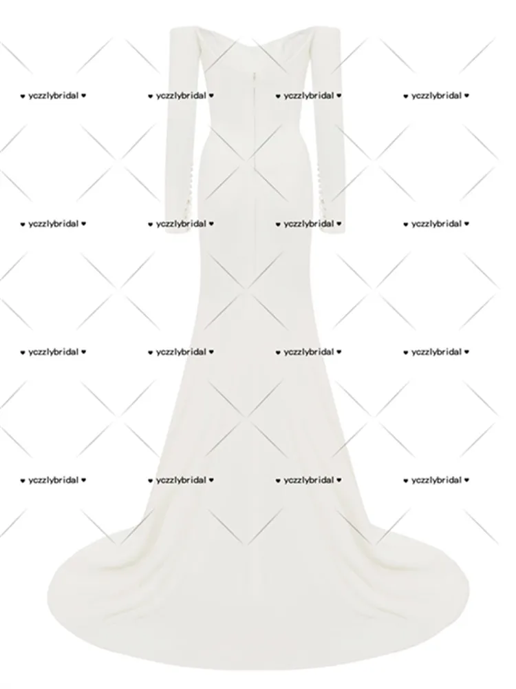 Vestidos Blancos Boda Civil Vestido De Noiva Minimalista атласное свадебное платье Novia Manga Larga Corte Sirena Casamento