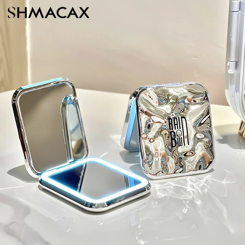 Складное мини-зеркало для макияжа со светодиодной подсветкой увеличение 2X