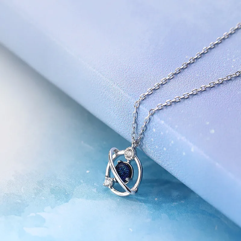 

US Dream Planet Cosmic Necklace Female Mori Short Clavicle Chain Cubic Zirconia Pendant Glass Starry Sky Necklace Female Elegant