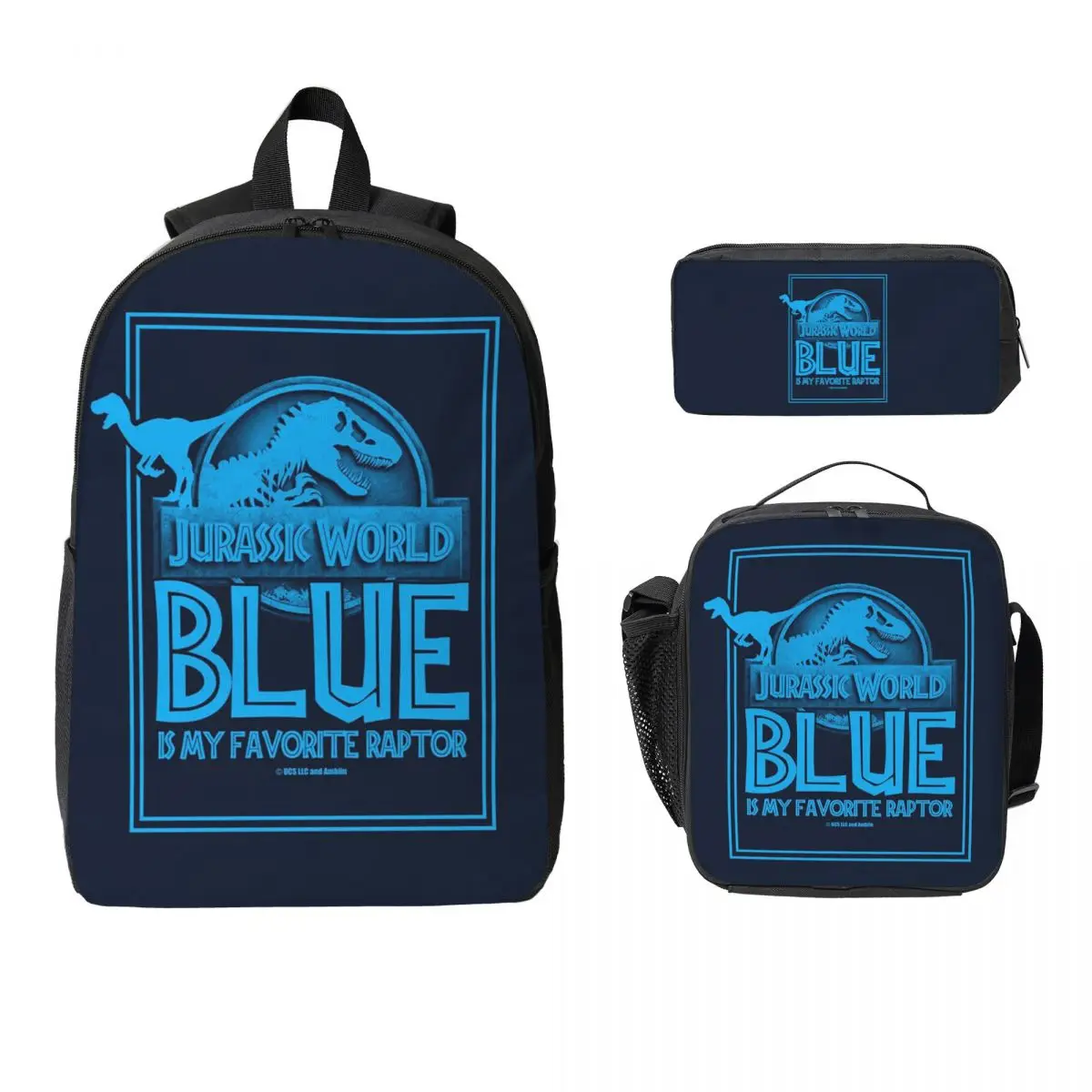 Фото Рюкзак Jurassic World-Blue Is My Favorite Raptor, школьная сумка, сумка для ноутбука, сумки через плечо, 3 шт., изолированная сумка для обедов, пенал №1
