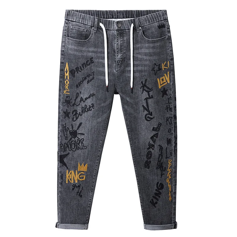 

Extra Size Men's Stretch Jeans Loose Versatile Denim Pants Elastic Waist Pencil Trousers Male Clothing Bottoms