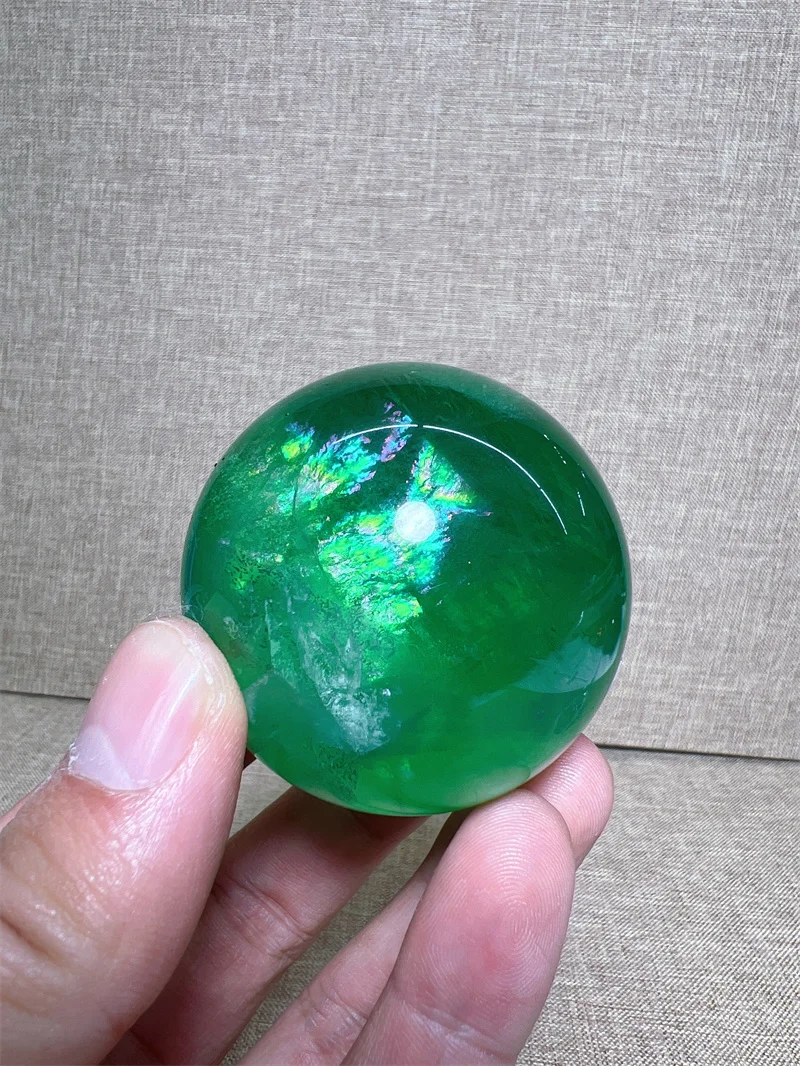 Натуральная Зеленая флюоритовая Сфера с дождевым бантом восстанавливающая