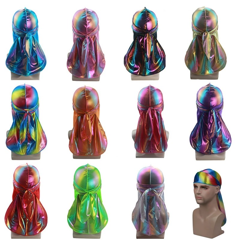 Ful Camouflage Waves Long Women Tail Cap Men Silky Durags Bandanas Turban Hat Biker Headband Hair Pirate Caps Wrap Hats