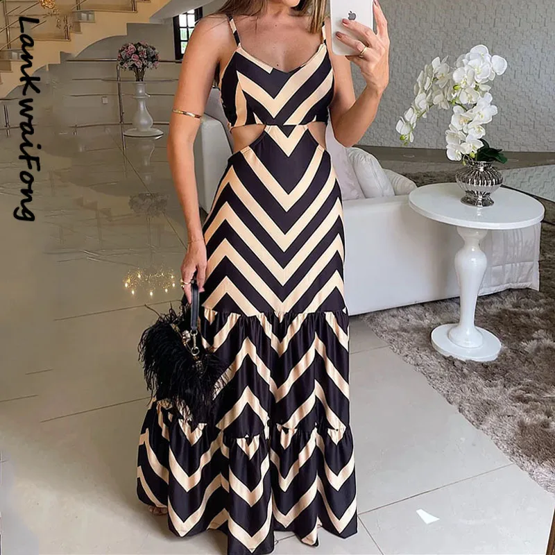 

LKF летнее сексуальное Повседневное платье на бретельках с принтом женское облегающее комбинированное элегантное женское вечернее платье