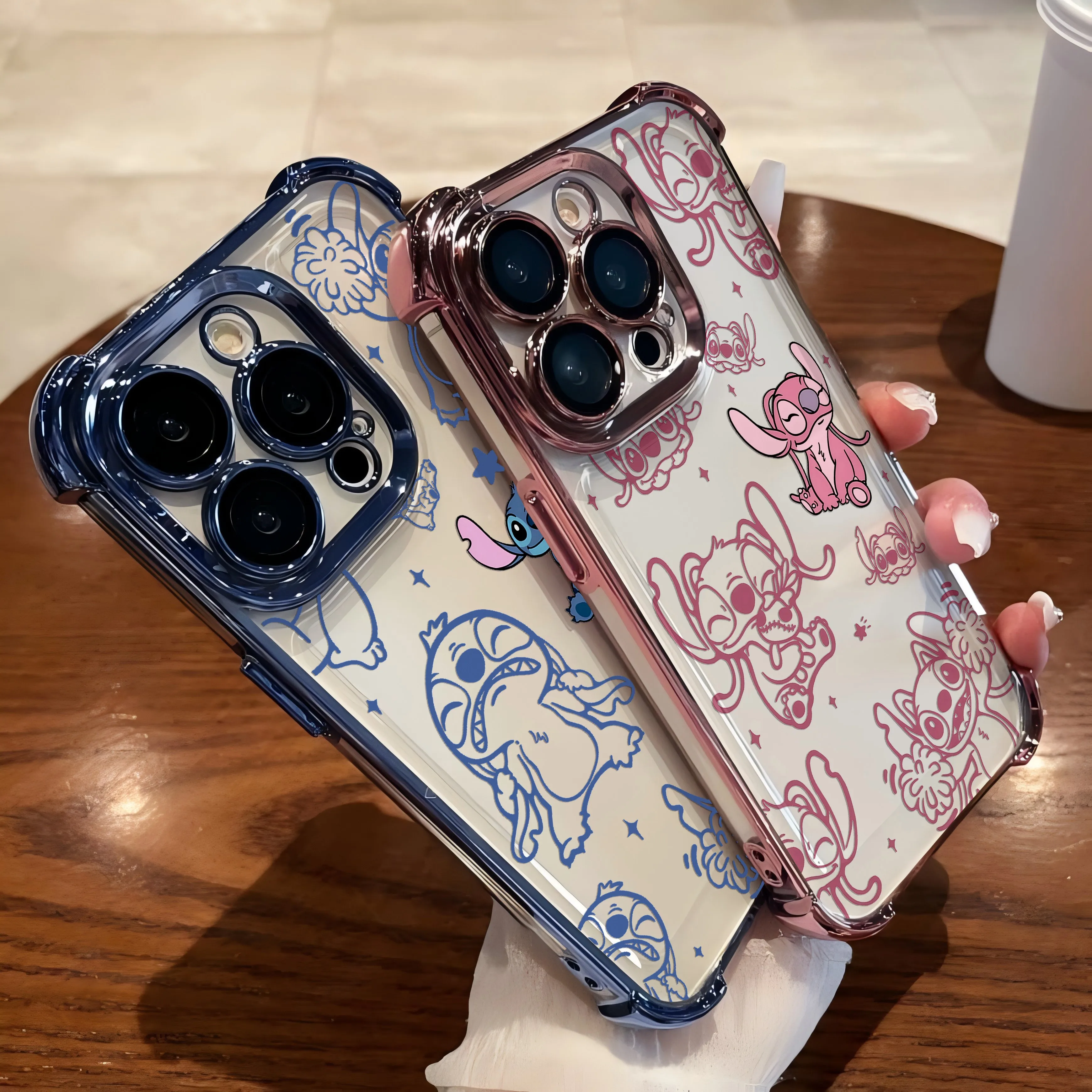 Luxury Disneies Stitch Angel Plating Case For Oppo A98 A97 A9 A79 A78 A76 A74 A72 A5 A54 A55 A17 A16 A15 4G 5G Anti-Fall Cover