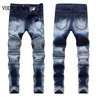 Jeans For Men Cargo Pants Splicing Denim Trousers Biker High Quality Male Straight Casual Designer Military Many Multi-Pocket