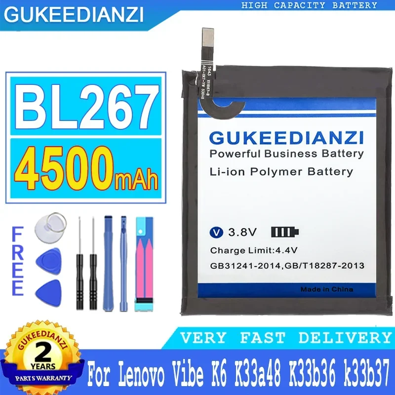 Аккумулятор GUKEEDIANZI 4500 мАч 5100 BL267 BL272 для Lenovo Vibe K6 Power K33A42 XT1662 K33a48 K33b36 k33b37 (не K33A42)