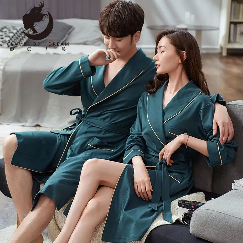 Flame Of Dream Spring And Autumn Couple's Nightwear Men's  Bathrobe Cotton Large Size Morning Gown Hotel Bathrobe 221631