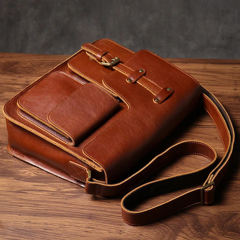 Мужская наплечная сумка из натуральной кожи