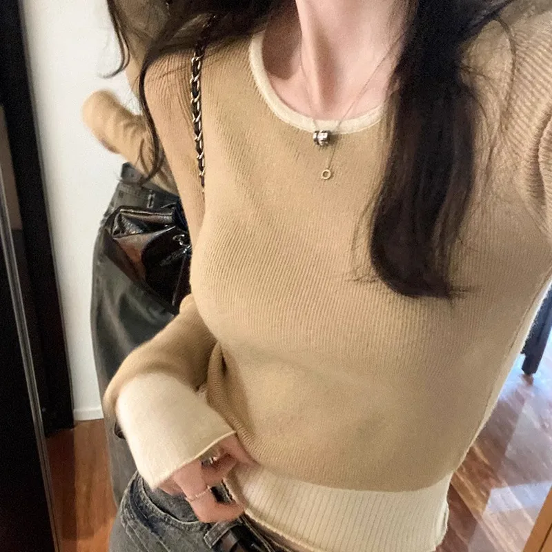 Женский вязаный пуловер с длинным рукавом короткий свитер в Корейском стиле