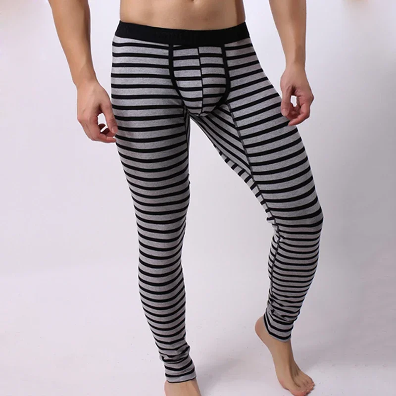Мужские полосатые термоштаны нижнее белье леггинсы с теплой подошвой