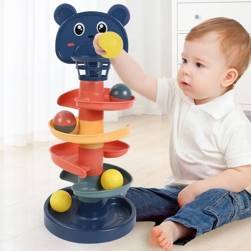Baby Toys Rolling Ball Pile Tower Early Educational Toy Rotating Track Educational Baby Gift Stacking Toy For Babies Children